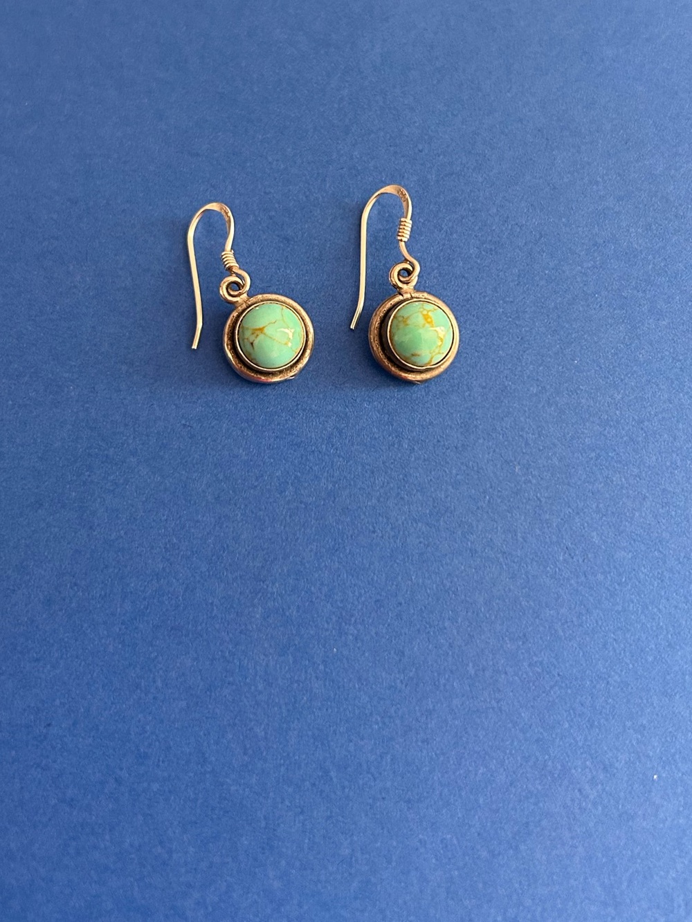 Petite Round Turquoise and Sterling Silver Drop Dangle Earrings Vintage